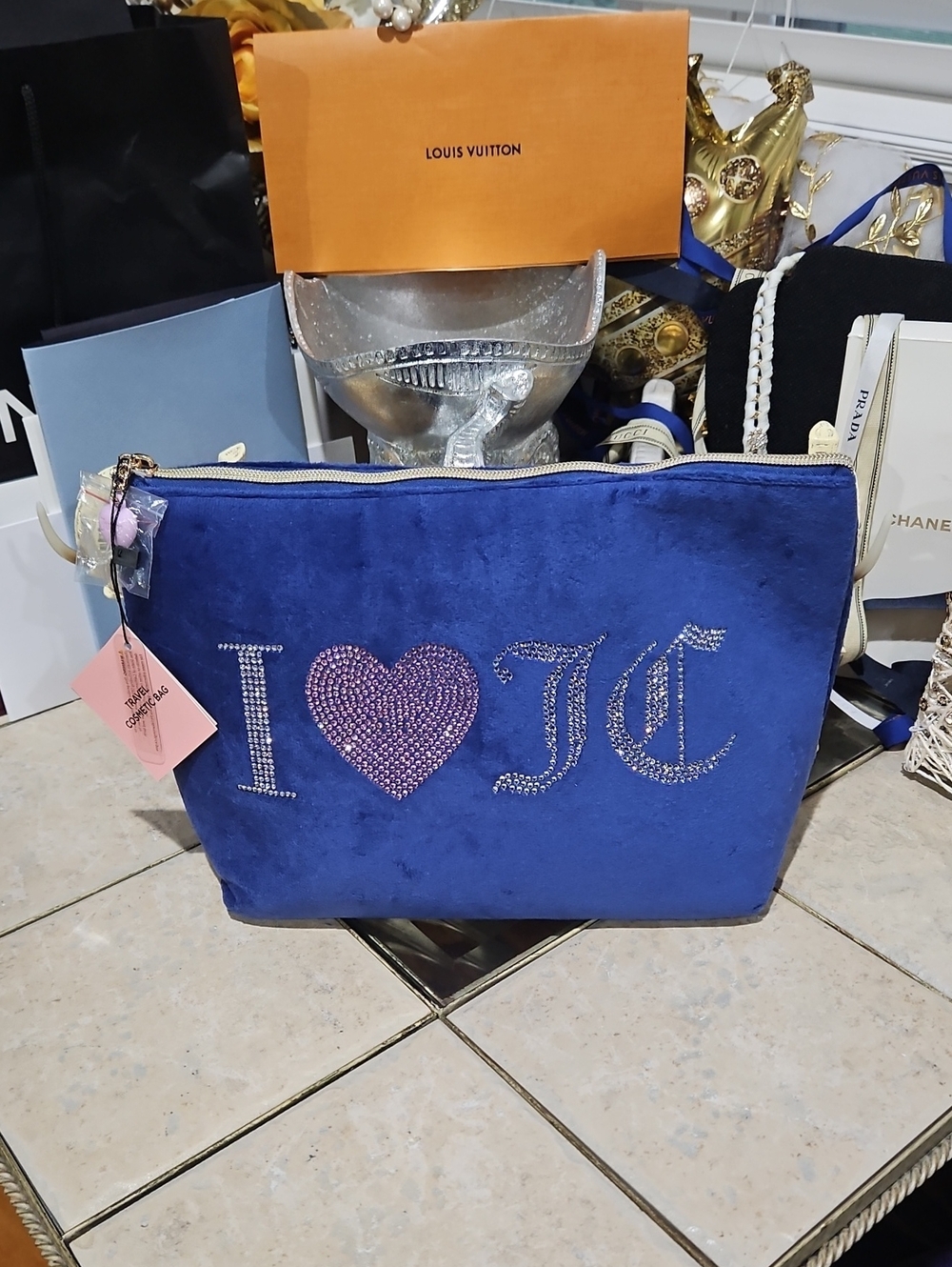NWT! I ❤️ JC JUICY COUTURE Blue Bling Travel Cosmetic Bag!